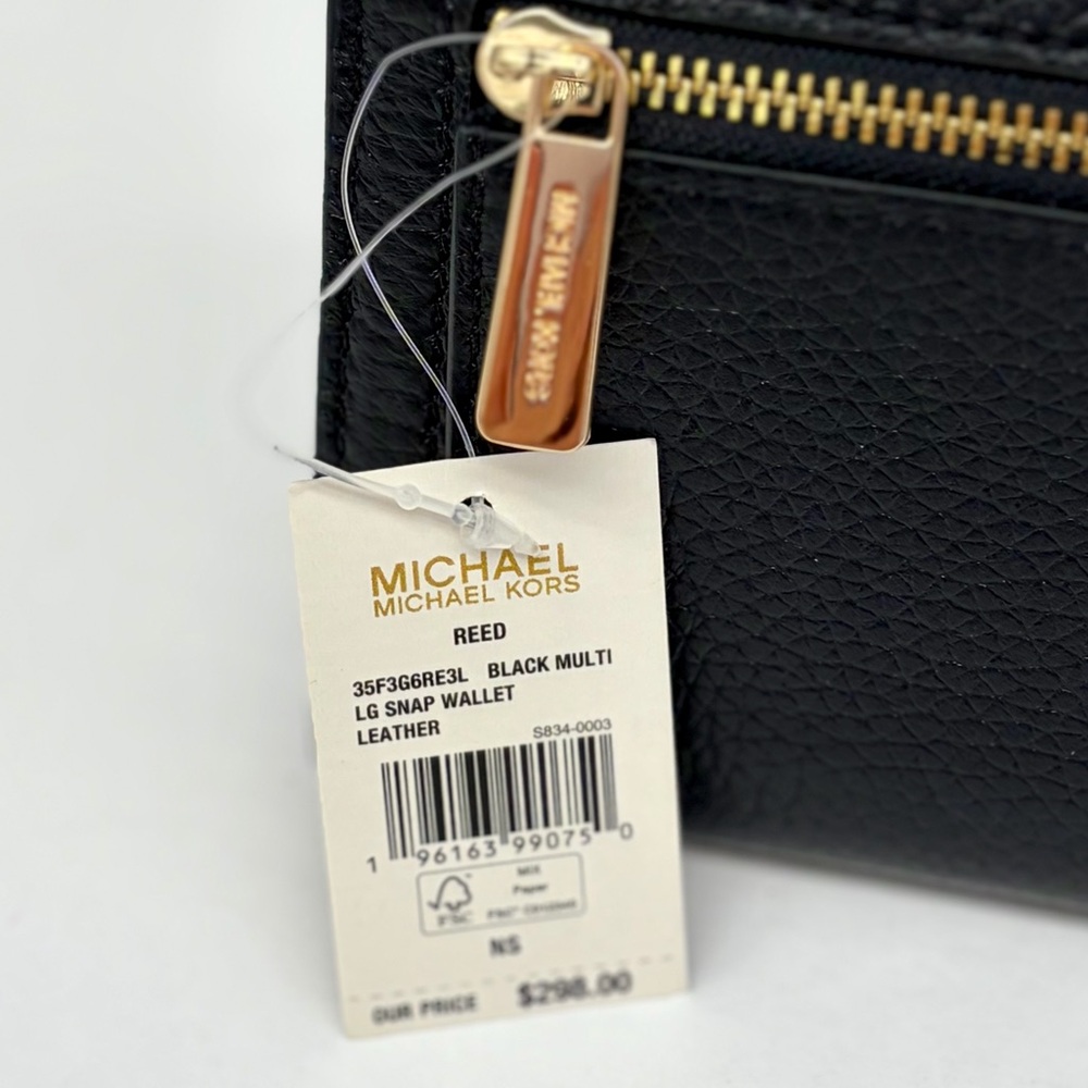 MICHAEL KORS Reed Black Multi Large Leather Snap Wallet - Picture 4 of 10